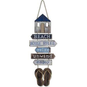 Nautical Beach Wall Decor Flip Flop Sign Coastal Bathroom Hanging Plaque